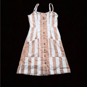 Forever 21 Tan and White Striped Midi Dress